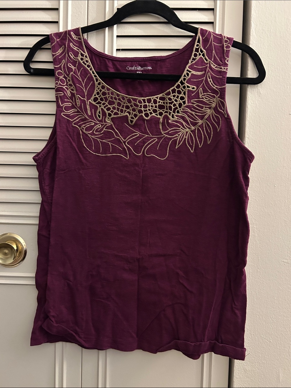croft & barrow Plum Tank with Cream Embroidered Neckline